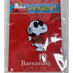 Snoopy Joe Cool Enamel Pin Peanuts Barnardo's Charity Badge New on Card